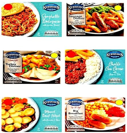 Kershaws Healthy 6 Pack Ready Meal Combo Bundles, High Protein Plant-Based Meals (Spaghetti Bolognese/Sausage dinner/Turkey dinner/Chilli con carne/Minced beef hotpot/All day big breakfast)