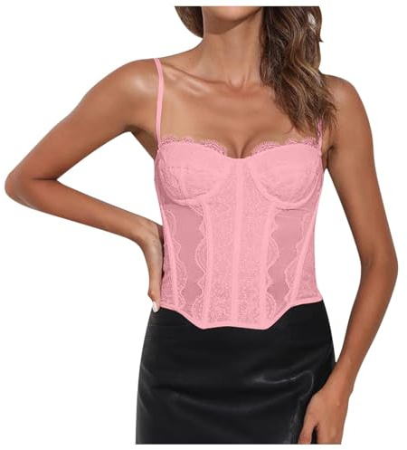 Sonnena Top Corto con Corsé de Encaje para Mujer Body Sexy de Moda para Club Top de Tubo Sexy de Corte Bajo Tirantes de Color Liso Chaleco con Cuello Halter En La Cintura Ropa Interior Moldeadora