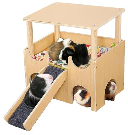 Holzhamsterhaus, doppelschichtiger Lebensraum, 23,9 x 38,1 cm, kleines Tierspielzeug, Playground Shelter Ladder, Chinchilla-Käfig, Zubehör für Kaninchen, Ferrets, Gerbils