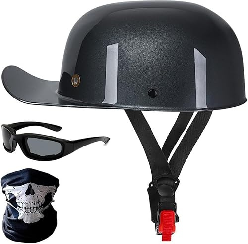 tylxayoxa Vintage Open Face Motorrad Helm Baseball Cap Halb Helme Retro Männer Frauen for Street Scooter Moped Cap Zertifiziert(B,L(59~60cm))