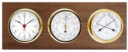 Autonautic - Nautische Wetterstation aus vergoldetem Messing - Uhr, Barometer und Thermohygrometer, für Boote oder zur Dekoration - 95mm (ø) - Made in Spain.