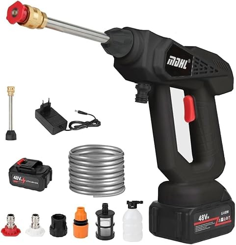 Hidrolimpiadora de Batería 21V Máx 35Bar, Press & Clean Pistola Lavado con de 5.6Ah Bateria, Manguera de 5m y Cargador, Limpiador de Alta Presión Portátil para Coche, Ventana (Negro con 1 Batería)