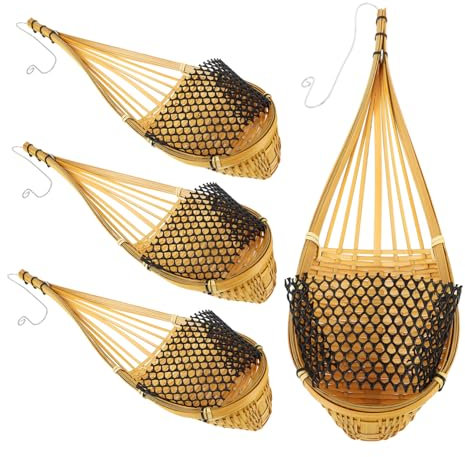HIAKDOFT 4pièces Paniers à Orchidées Bambou Tressé Panier Suspendu Mural pour Fleurs Décoration Murale De Rangement