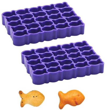 Lonrtesw 2PCS Gold Fish Cracker Cutter, 25-Cavity Mini Goldfish Cookie Cutters, Gold Fish Cutter for Crackers, Fish Shapes Molds