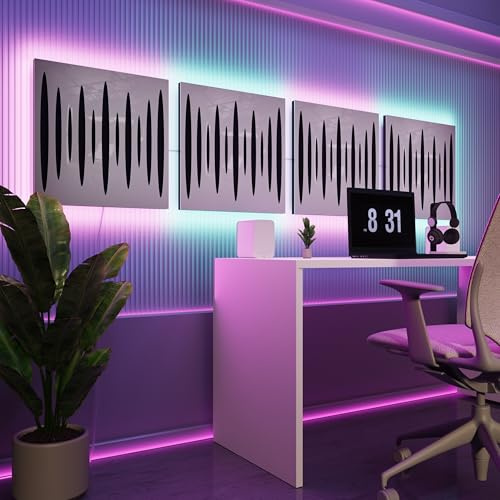 LED Acoustic Wall Panels with RGB Glow for Echo Control | Sound-Absorbing Panels with Ambient Backlight | Stylish Sound Treatment | Type: [4x PULSAR – Separately - LINE | White glossy plastic]
