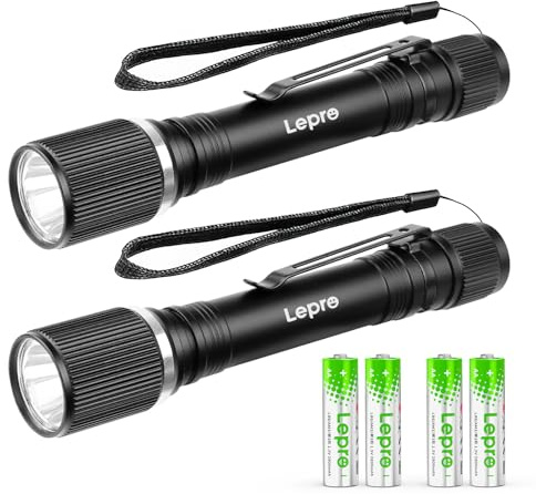 Lepro LED Taschenlampe mit Clip (2er-Pack), 2 AA Batterien inklusive | Helle Stiftlampe mit Clip, Handlampe IPX4 Wasserdicht, Robustes Aluminiumgehäuse für Camping, Werkstatt, Wandern & Notfälle