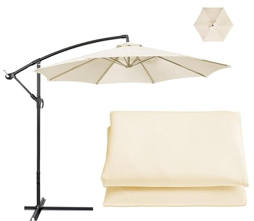 BLO2BIRO Sun Umbrella Replacement Cloth For 2m-6 Arms 2.7m-6 Arms 2.7m-8 Arms 3m-6 Arms 3m-8 Arms Replacement Parasol Canopy Waterproof Parasol Fabric Cover(Color: Off-white, Size: 6 ribs-3m(9.8ft))