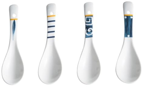 STOBAZA 4 pièces Cuillères Céramique Japonaise Cuillères de Service Simples Antidérapantes pour Soupe Riz Apéritifs Cadeau Maison Pratique