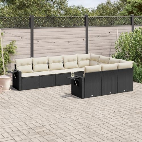 Qnhdfrt Set di divani da giardino, in rattan sintetico, 10 pezzi, con cuscino, spazio e tavolo pieghevole, per terrazza, balcone e giardino