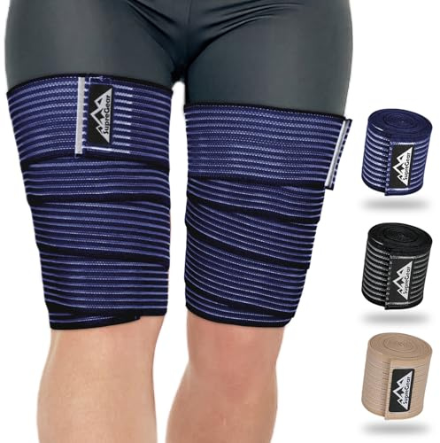 supregear 2 Piezas Envolturas de Compresión para Isquiotibiales y Muslos, Soportes Ajustables para Distensiones Musculares, Vendajes Elásticos para Rodilla Pantorrilla, Unisex, 200 cm, Azul Oscuro