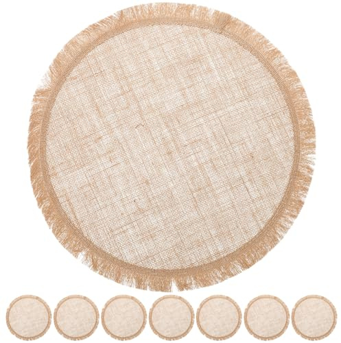 CIYODO 8 pezzi Tovagliette Rotonde in Lino con Pizzo Macramé per Esterni Sottopiatti Eleganti in Juta Sintetica per da Pranzo e Bar