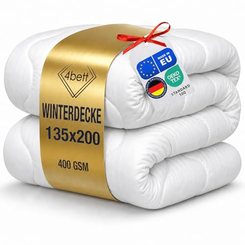 4bett Premium – Weiche Mikrofaser Bettdecke für Allergiker – Atmungsaktive Steppdecke, Waschbar bei 60°C, Oeko-TEX Zertifiziert, Made in EU (Winterdecke, 135x200)