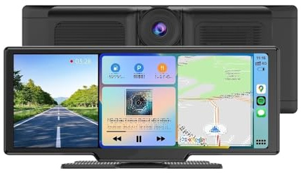 Sistema de navegación por vídeo con reproducción de Coche. Pantalla CarPlay con resolución 4K para cámara de salpicadero Delantera y Trasera 9,3 Pulgadas. Inalámbrica para Apple