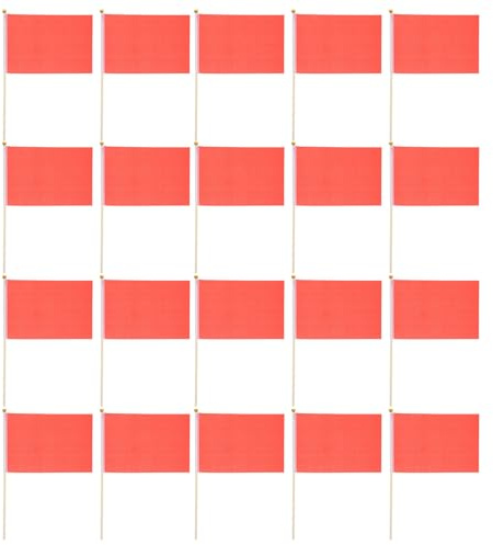 Abaodam 20 Mini Bandiere Rosse su Bastoni 14X21 CM in Poliestere e Legno Piccole Bandierine Portatili Resistenti per Eventi Sportivi Raduni e Feste All’Aperto