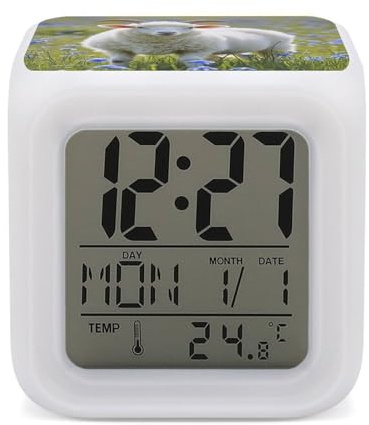 FekiLoot Wecker mit Schaf, 7 LEDs, Farbwechsel, Weckuhr, digitaler Wecker mit Schlummerfunktion, digitale Nachttischuhren mit Nachtlicht für Zuhause, Büro oder Wohnheim