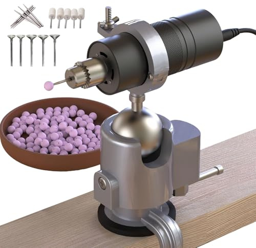 Machine à polir les perles en bois, mini tour d'établi avec 5 outils d'arrondissement, 6 broches de fixation et 5 têtes de polissage, réglage de vitesse en continu de 0 à 40000 tr/min