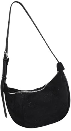 INSEOWI Borsa a tracolla da donna a mezzaluna morbida finta pelle scamosciata borsa a tracolla Hobos con tracolla regolabile sotto le ascelle carino Hobos Toted borsa pochette borsa, Nero , One Size