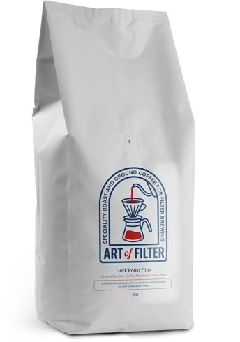 Filter Ground Coffee 1kg - Strong Dark Roast - Art of Filter Ground Coffee - Roast & Ground Coffee Specifically For Filters Coffee Machines & V60 Pourover - Strength 5 (1kg)