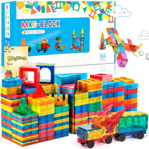 JUQG 154 delar Magnetiska byggklossar Leksaker Magnetiska byggleksaker Pedagogiska byggstenar Leksaker Byggleksaker för barn Lämplig för 3+ barn (154Pcs)