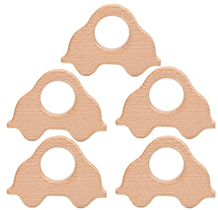 Haofy Robustes Beißspielzeug aus Holz, Langlebig, Ungiftig, Beißringe aus Holz für Hand- und Augenkoordination, 5-teiliges Burlywood-Set (Typ 3)