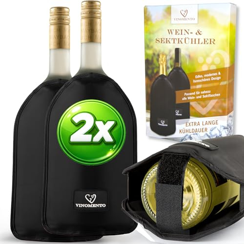 VINOMENTO Weinkühler mit Flaschensicherung, Kühlmanschette für Flaschen, lange Kühldauer, Flaschenkühler für in und outdoor geeignet (2er set schwarz)