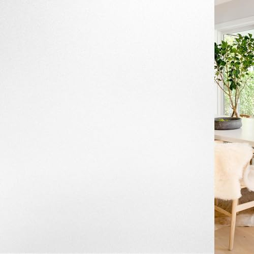 rabbitgoo Window Film Privacy Film for Glass Windows, Frosted Glass Sticker Self Adhesive Roll Static Cling without Glue, Removable Opaque Coverings Anti UV for Bathroom Home Office White 44.5x200 cm