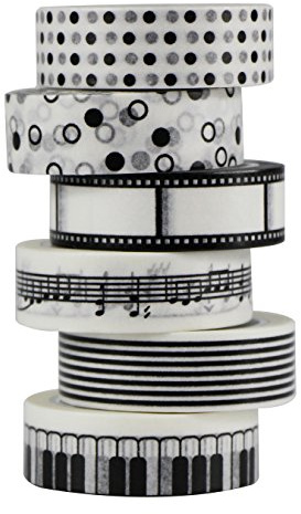 UOOOM 6 st dekorativa washi-tejp maskeringstejp svart vit självhäftande scrapbooking gör-det-själv hantverk gåva 10 m x 15 mm (vit)