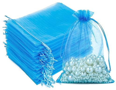 G2PLUS 100 Stück Blau Organzasäckchen 10x15 CM: Geschenk Organzabeutel, Hochzeit Organza-Beutelchen mit Kordelzug Sie als Hochzeit Bonbonsbeutel, Schmuckbeutel, Geschenkbeutel