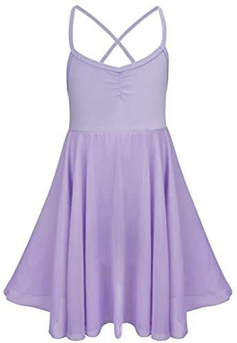 iEFiEL Mädchen Ballettkleid Lyrisches Tanzkleid Ballett Chiffon Kleid Tanzkleid Leotard Kinder Ballettanzug Tanzen Kleider Lavender 122-128