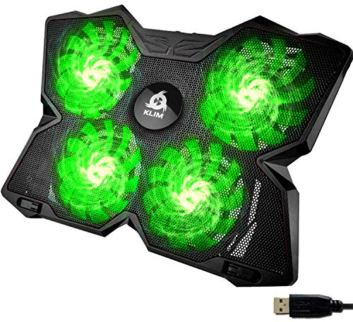 KLIM Wind Laptop Cooling Pad - More than 500 000 units sold - New Version - The Most Powerful Rapid Action Cooling Fan - Laptop Stand with 4 Cooling Fans at 1200 RPM - USB Fan - PS5 PS4 - Green