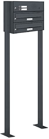 AL Briefkastensysteme 2er Standbriefkasten in Anthrazitgrau RAL 7016 mit Klingel als 2 Fach Briefkastenanlage in Postkasten Doppel-Briefkasten modern