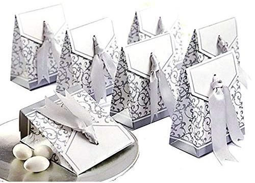 JZK® Kleine Schachteln für Gastgeschenk, Bonbonnieren, Hochzeit, Geburtstag, Taufe, Studienabschluss, Kommunion, Geburt, Weihnachten, Partys oder verschiedene Anlässe, ideal für Zuckermandeln, Bonbons, Pralinen, Schmuck und kleine Geschenke etc., 50 Stück silber