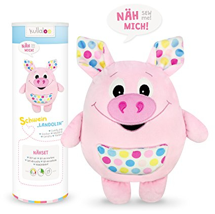 kullaloo - Näh-Set/Materialset zum Selber machen: Kuscheltier/Kissen Schwein Landolin - rosa, in schicker Dose (D/EN)