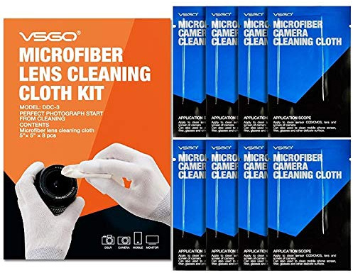 VSGO DDC-3 – Panno in microfibra per pulizia lente, confezione da 8, colore: nero/bianco