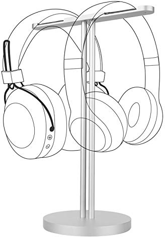 GEEKRIA Aluminum Alloy Dual Headphones Stand for Over-Ear | On-Ear Headphones, Gaming Headset Holder, Desk Display Hanger with Solid Heavy Base, Compatible with Bose QC45, QC35 (Silver)