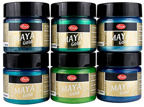 Maya Gold 6er Set (Forest) - Viva Decor Metallic Effektfarbe, Metallglanz, Effekt Farbe Metall, Bastelfarbe, Dekofarbe