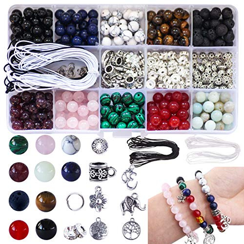 Colle 418pcs Crystal Stone Beads, 8mm Crystal Bead Jewellery Making Kit | Round Natural Stone Beads for Bracelet Necklace Making, Gemstone Beading, DIY Crafts Kit