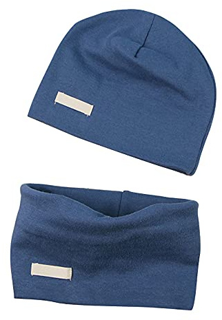 LACOFIA Set di Berretto e Sciarpa Colletto per Bambino Cappello a Maglia per Neonato Cotone Cappello e Sciarpe Bandana da Bambino Blu 6-24 Mesi