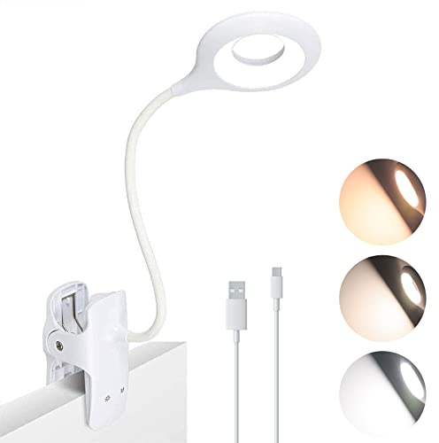 Clip On Book Light, 28 LED Eye-Protect Book Light, 3 Color Modes, Flexible Neck USB Rechargeable Touch Control Bed Lamp