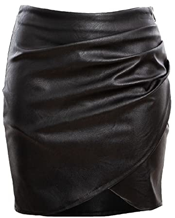Toocool - JL-2557 Minijupe pour femme en similicuir avec portefeuille, fronces et fermeture éclair, noir/blanc, XL