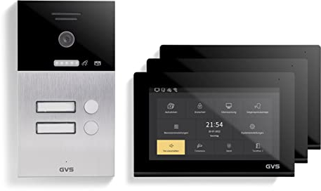 GVS - IP Video Türsprechanlage 2-Familienhaus mit Türöffner, HD Kamera, 3x7 Zoll Monitor & App - Smarte Video Türklingel mit Kamera & Gegensprechanlage (AVS1089A)