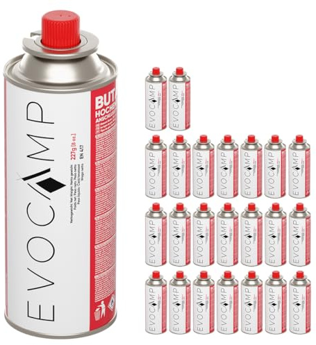 EVOCAMP 24x bombole di Gas butano 227g per fornello da Campeggio, riscaldatore a Gas, bruciatore di Erbacce, bombolette di Gas Campeggio Tipo MSF-1a, cartucce di Gas Campeggio a Pressione Universale