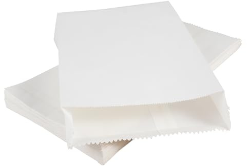 RUBY - 100 sacchetti di carta Kraft bianco 11 x 20 cm, sacchetti regalo/sacchetti da festa/calendario dell'Avvento/Natale/matrimoni/feste di compleanno/mercatini fai da te/caffè (11 x 20 cm)
