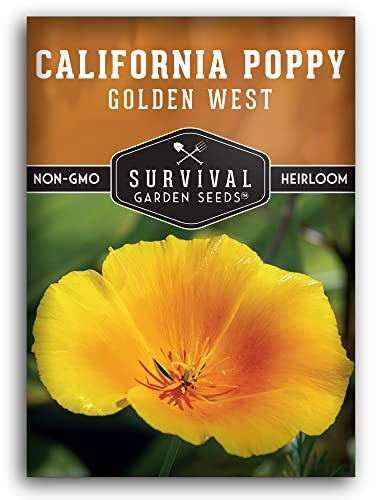 Survival Garden Seeds 1 Pack Golden West California Poppy - Seed Packet with Instructions to Grow Eschscholzia Californica in Your Home Vegetable Garden - Non-GMO Heirloom