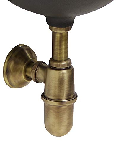 FONDERIA BONGIOVANNI | Sifone per Fontana da Giardino | Sifone in Ottone Brunito senza Piletta| per Fontana | Vasca Lavello | Scarico per Fontana