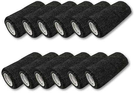 LisaCare 12er-Set 10cm breit - Cohesive Bandage Schwarz - Fixierverband | Schienbeinschoner Tape - Fußball Bandagen Fuß für Sportverletzungen (Schwarz) - Als normales Wundpflaster, Druckverband