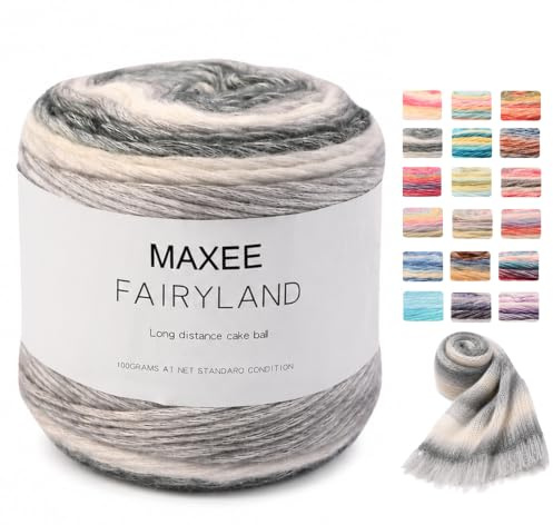 Maxee Bobbel Wolle Farbverlauf,1 x 100g Farbverlaufsgarn,65-Hellgrau | Wolle zum Häkeln mit Farbverlauf, auch zum Stricken; weiches mehrfarbiges Garn für Schal, Tuch, Mütze und Pullover