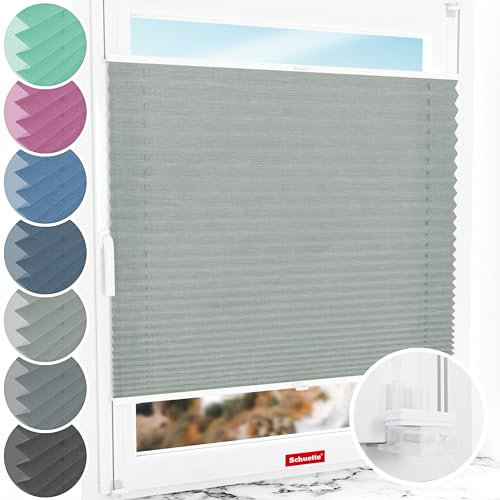 Schuette® Plissee ohne Bohren ● Melange Kollektion: On The Road (Grau) ● 20x80cm (Breite x Höhe) ● Suprafix Faltrollo Klemmfix 2.0 Rollo ● 60 Sekunden Plisseerollo Montage inkl. Video