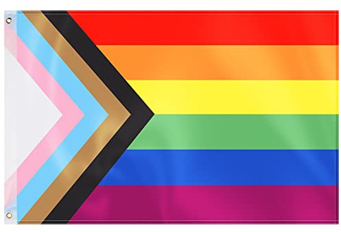 GeeRic Bandera Lgtb, Bandera Orgullo gay de Progreso Grande Pride Flag,Bandera de Arco Iris de Lgtbq Lgbt Bandera Arcoíris lgtbi,banderas bisexual Decoraciones de Desfile,150x90cm