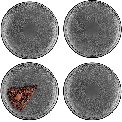 TREND FOR HOME Servizio Piatti 4 Persone Set Piatti Piani in Vetro Servizio di Piatti Colorati da Dessert per Insalata Antipasti Frutta Contorni Spuntini | Ø 17.4 cm | Design Geometrico | Alisse Smoky